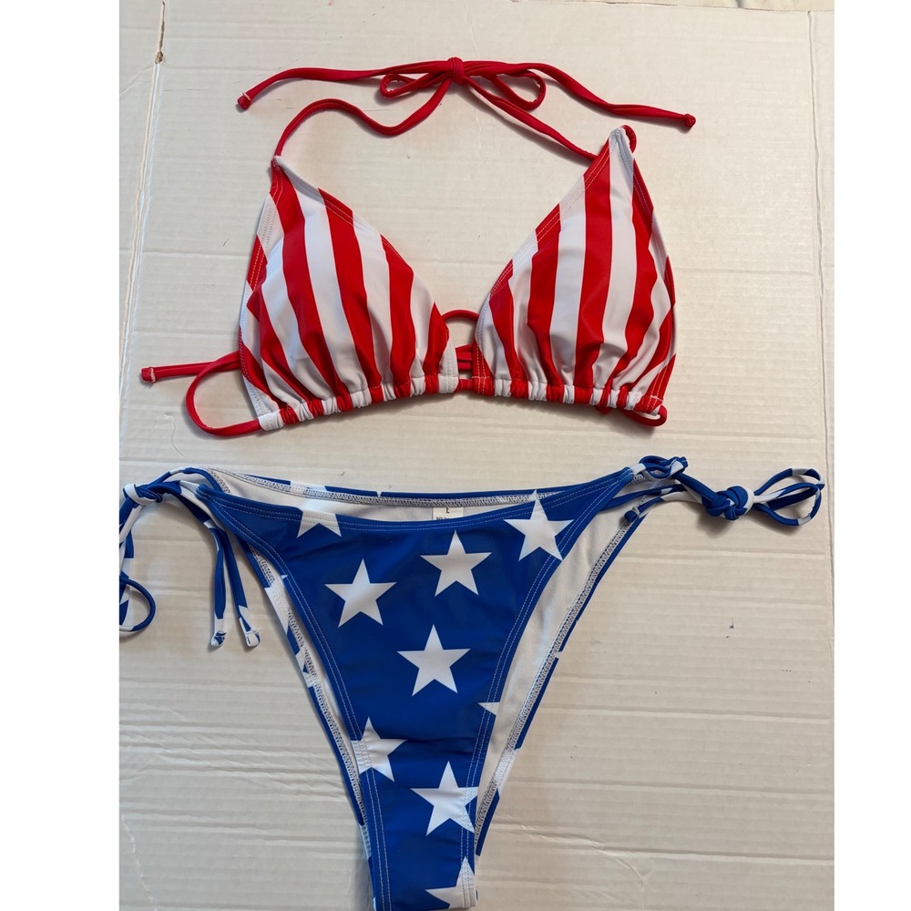 Unbranded American Flag Bikini Set Red White Stripes Blue Stars Size L